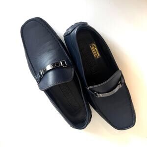 Versace Collection Men's Navy Blue Leather Loafers Leather Size 41 US 8